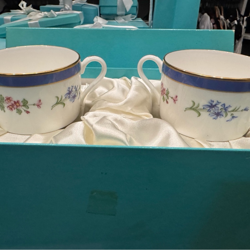 Tiffany & Co. White Mugs with Blue and Floral Design - Picture 4 of 7